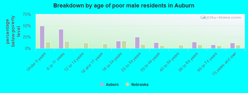 Breakdown by age of poor male residents in Auburn