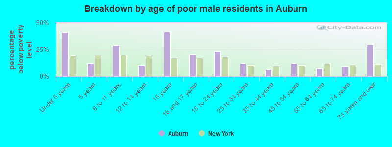 Breakdown by age of poor male residents in Auburn