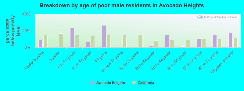 Breakdown by age of poor male residents in Avocado Heights