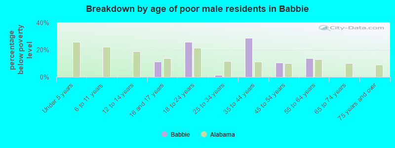 Breakdown by age of poor male residents in Babbie