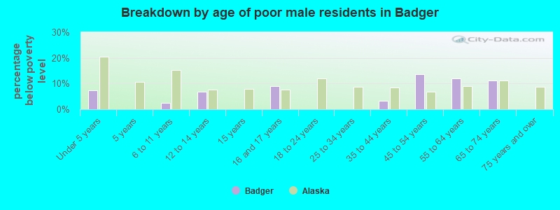 Breakdown by age of poor male residents in Badger