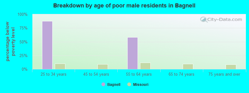 Breakdown by age of poor male residents in Bagnell