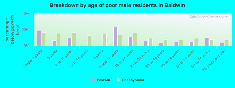 Breakdown by age of poor male residents in Baldwin