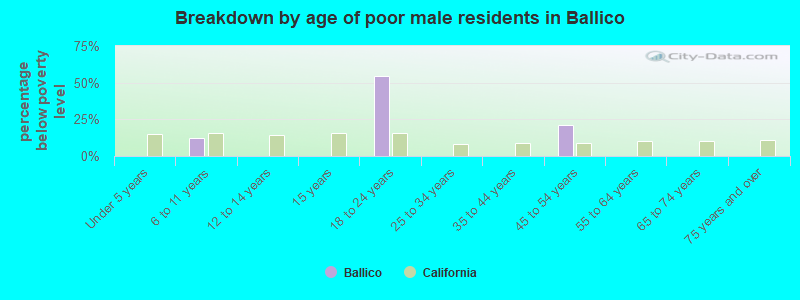 Breakdown by age of poor male residents in Ballico