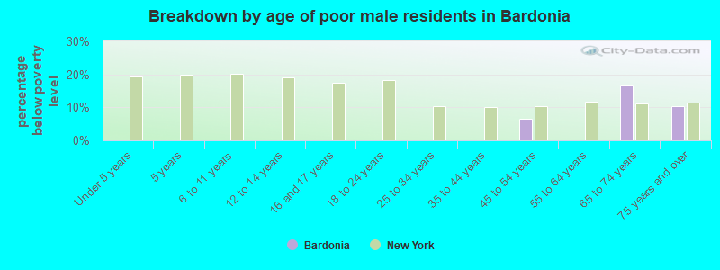 Breakdown by age of poor male residents in Bardonia