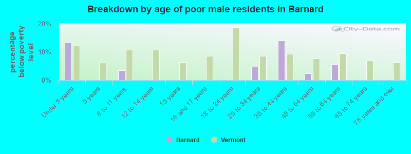 Breakdown by age of poor male residents in Barnard