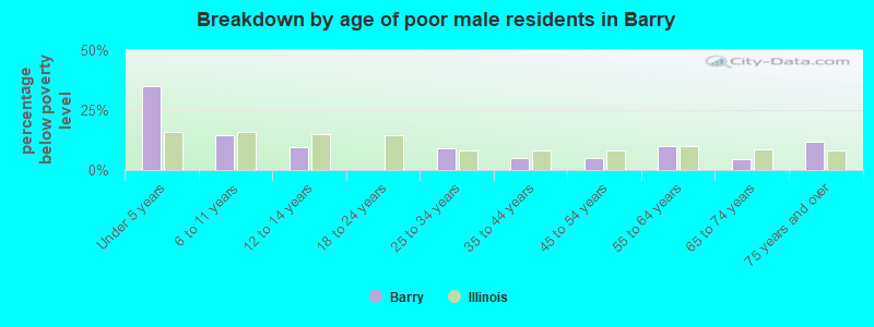 Breakdown by age of poor male residents in Barry