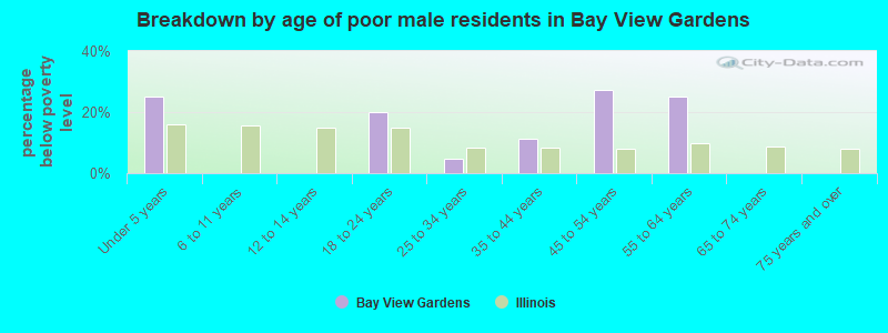 Breakdown by age of poor male residents in Bay View Gardens