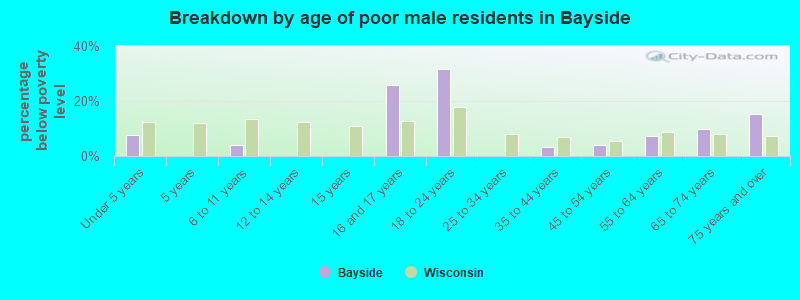 Breakdown by age of poor male residents in Bayside