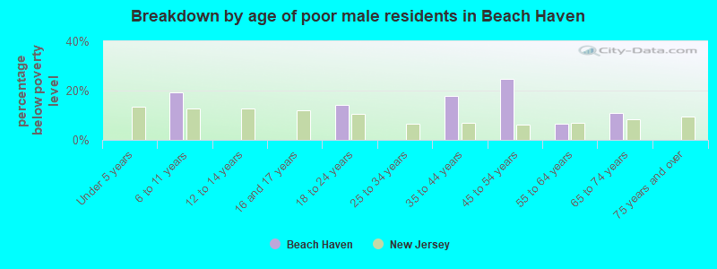 Breakdown by age of poor male residents in Beach Haven