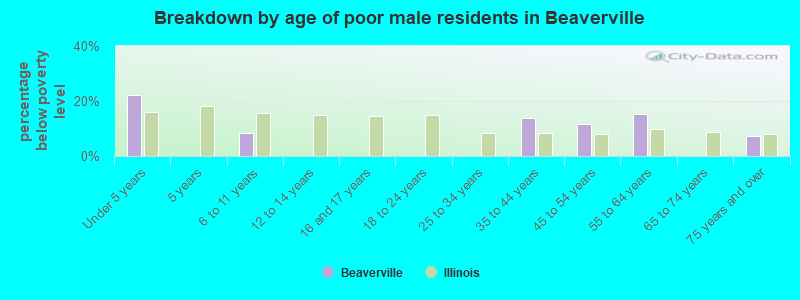 Breakdown by age of poor male residents in Beaverville