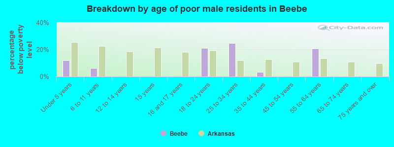 Breakdown by age of poor male residents in Beebe