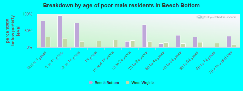 Breakdown by age of poor male residents in Beech Bottom