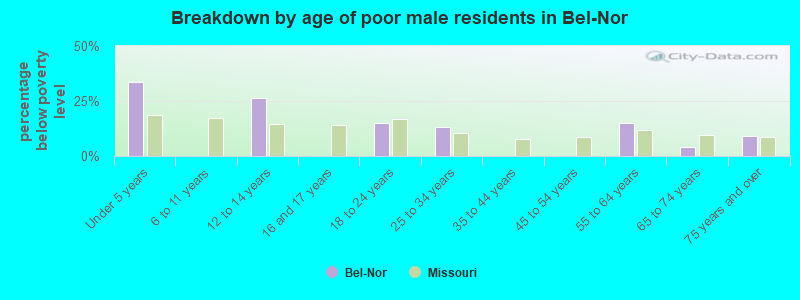 Breakdown by age of poor male residents in Bel-Nor