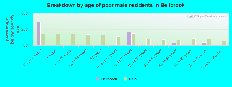 Breakdown by age of poor male residents in Bellbrook