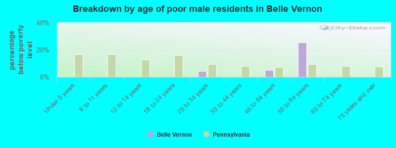 Breakdown by age of poor male residents in Belle Vernon