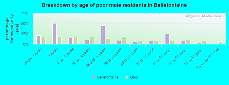 Breakdown by age of poor male residents in Bellefontaine