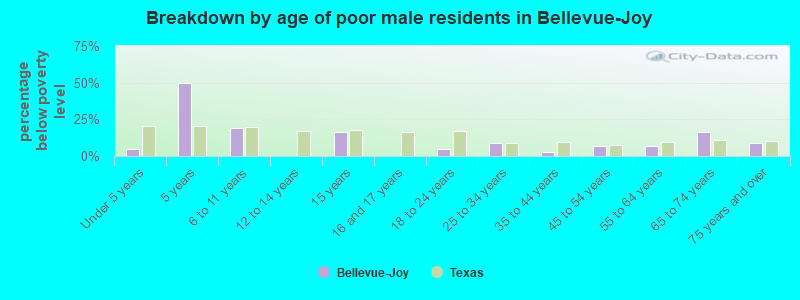 Breakdown by age of poor male residents in Bellevue-Joy