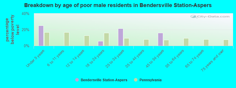 Breakdown by age of poor male residents in Bendersville Station-Aspers