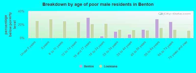 Breakdown by age of poor male residents in Benton