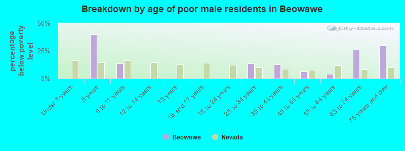 Breakdown by age of poor male residents in Beowawe