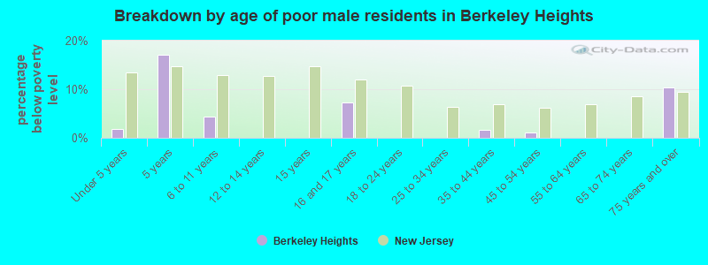 Breakdown by age of poor male residents in Berkeley Heights