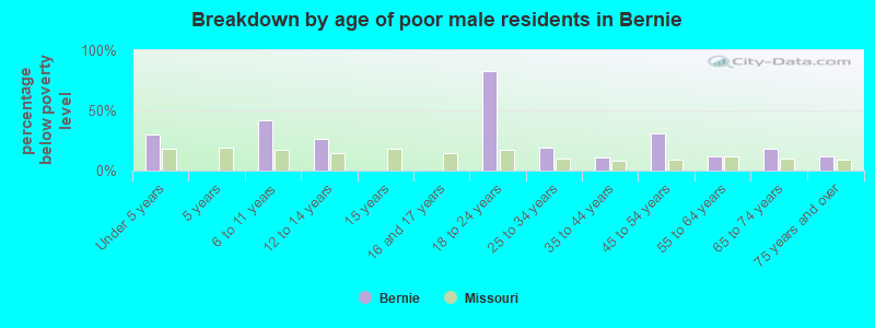 Breakdown by age of poor male residents in Bernie