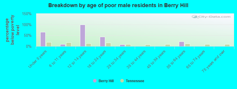 Breakdown by age of poor male residents in Berry Hill