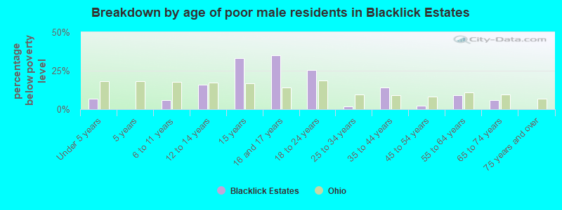 Breakdown by age of poor male residents in Blacklick Estates