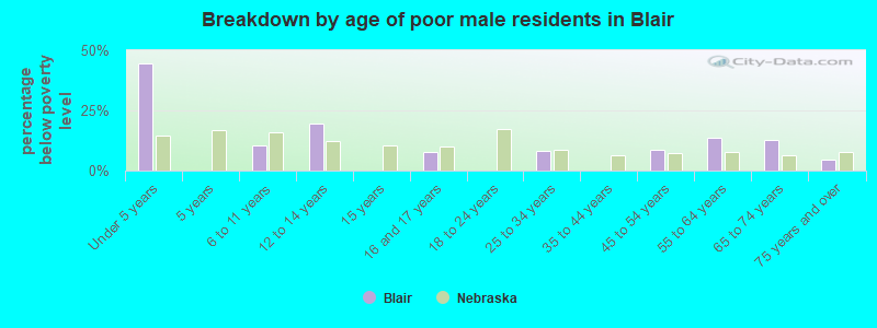 Breakdown by age of poor male residents in Blair