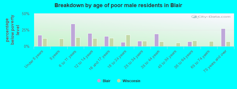Breakdown by age of poor male residents in Blair