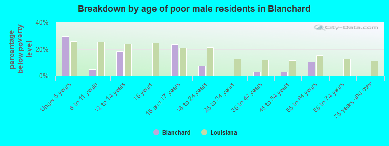 Breakdown by age of poor male residents in Blanchard