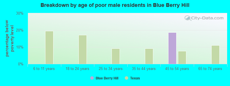 Breakdown by age of poor male residents in Blue Berry Hill