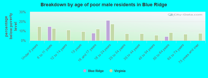 Breakdown by age of poor male residents in Blue Ridge
