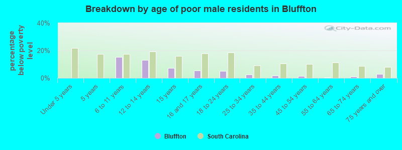 Breakdown by age of poor male residents in Bluffton
