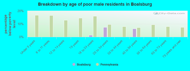 Breakdown by age of poor male residents in Boalsburg