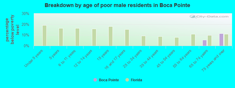 Breakdown by age of poor male residents in Boca Pointe