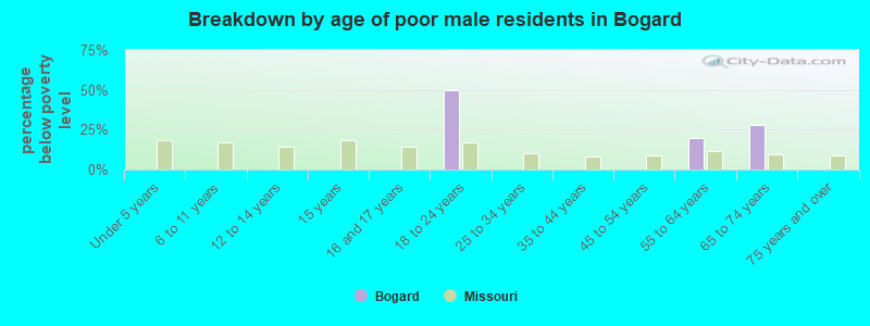 Breakdown by age of poor male residents in Bogard