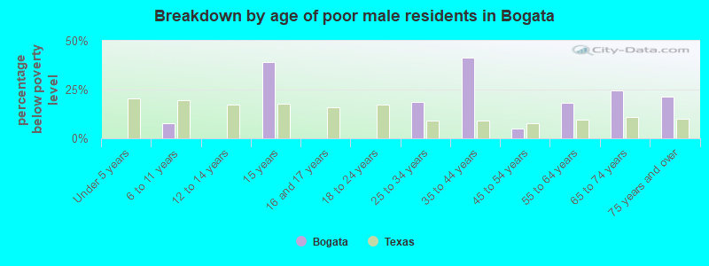 Breakdown by age of poor male residents in Bogata