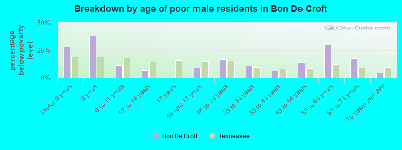 Breakdown by age of poor male residents in Bon De Croft