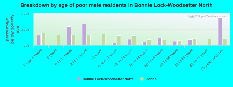 Breakdown by age of poor male residents in Bonnie Lock-Woodsetter North