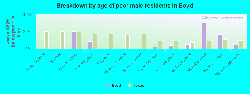 Breakdown by age of poor male residents in Boyd