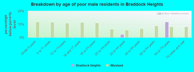 Breakdown by age of poor male residents in Braddock Heights
