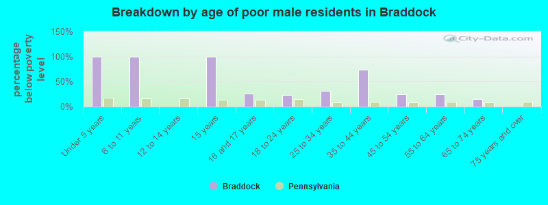 Breakdown by age of poor male residents in Braddock