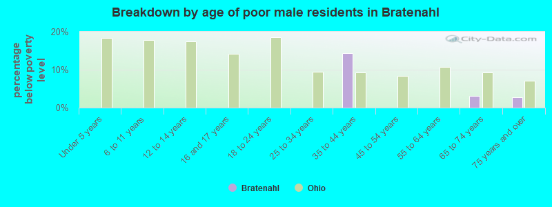 Breakdown by age of poor male residents in Bratenahl