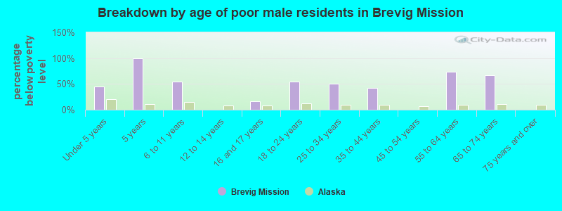 Breakdown by age of poor male residents in Brevig Mission