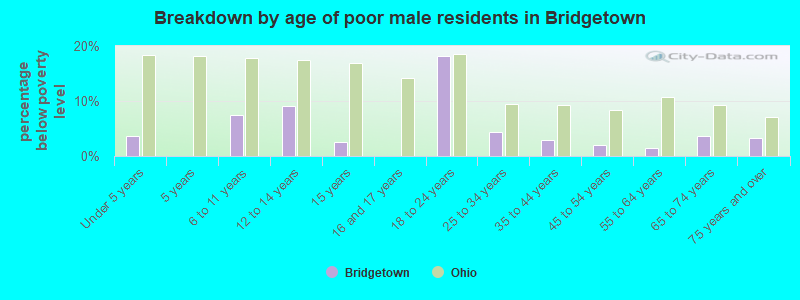 Breakdown by age of poor male residents in Bridgetown