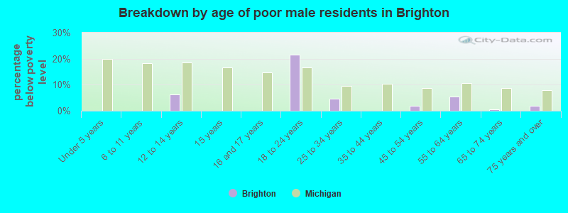 Breakdown by age of poor male residents in Brighton