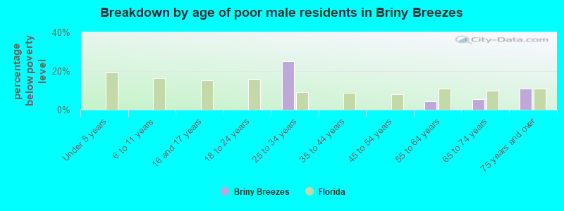 Breakdown by age of poor male residents in Briny Breezes