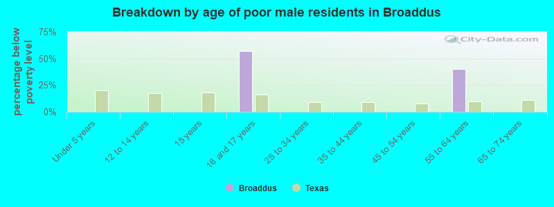Breakdown by age of poor male residents in Broaddus